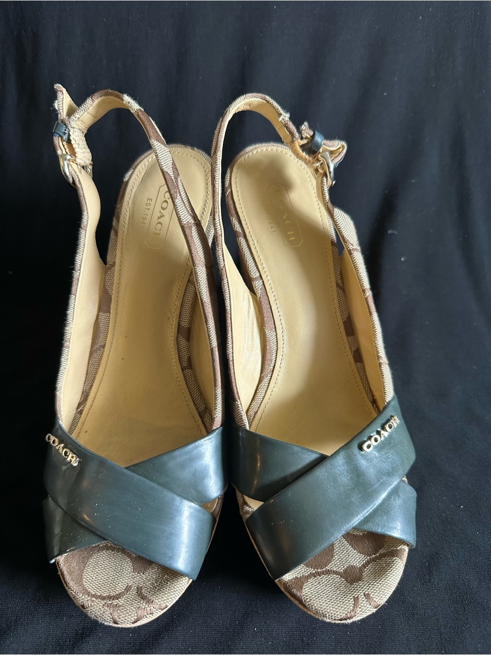 Coach Ferry Signature C Cork Wedge Slingback Sandals Size 8.5B
